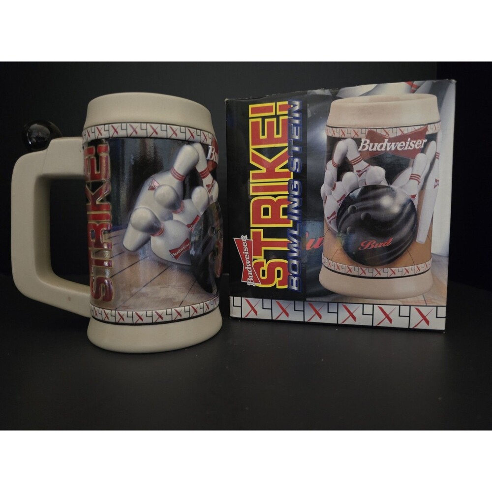 Vintage Budweiser "Strike!" Collectible Beer Stein with Original Box 1996